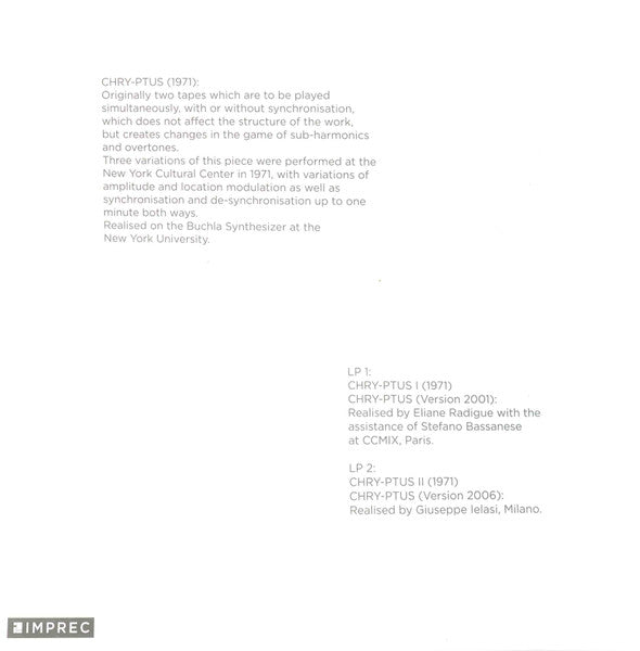 Eliane Radigue : Chry-ptus (2xLP, Ltd, RE, Cle)