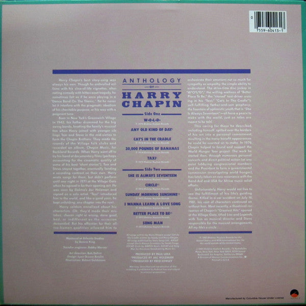 Harry Chapin : Anthology Of Harry Chapin (LP, Comp, Club)