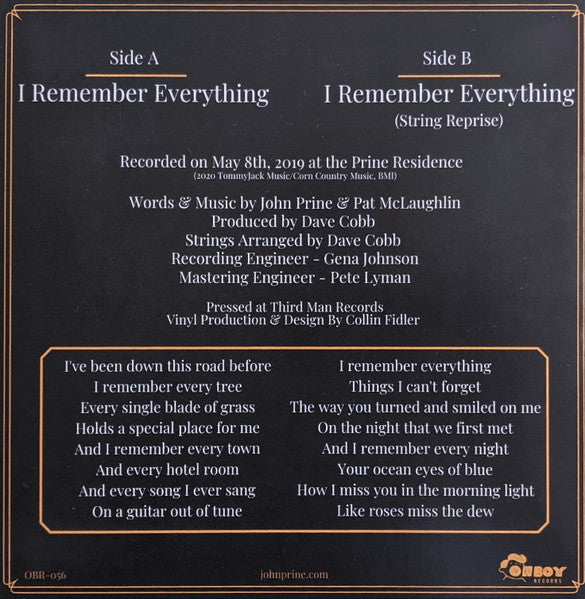 John Prine : I Remember Everything (7", Single, Ltd, Cok)