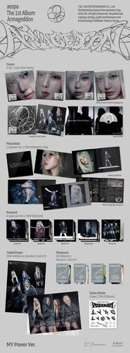 Aespa - Armageddon - My Power Version - Random Cover - incl. Photobook, Tattoo Sticker, Folded Poster, Postcard + Photocard CD (Photo Book, Photo / Photo Card, Postcard, Poster, Sticker)