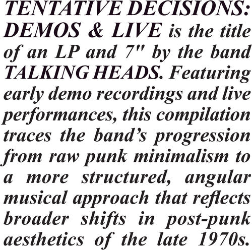 The Talking Heads - Tentative Decisions: Demos & Live LP (RSD BF 2025 Exclusive, With Bonus 7", Clear Vinyl)