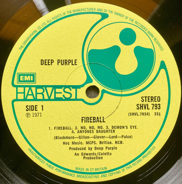 Deep Purple : Fireball (LP, Album, Tex)
