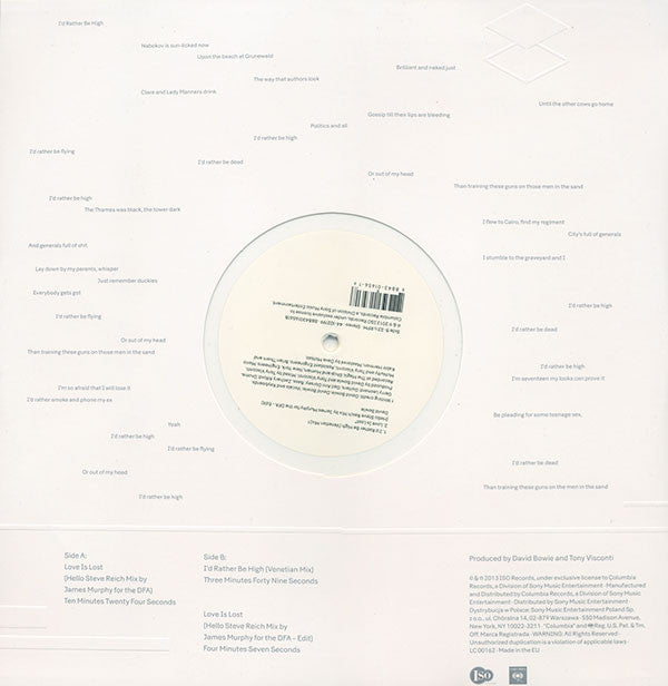 David Bowie : Love Is Lost (Hello Steve Reich Mix By James Murphy For The DFA) (12", Ltd, Whi)