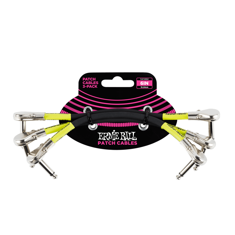 Ernie Ball - Classic Patch Cable Flat Angle/Flat Angle 6in - Black - 3 Pack