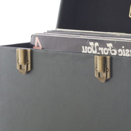 GPO Retro SWB18GB 12 " Vinyl Record Case 35 Count Capacity Removable Lid - Rustic Green with Black Interior