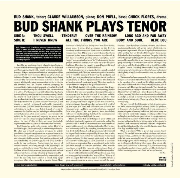 Bud Shank - Plays Tenor LP (Remastered, 180g, Limited Edition, Jazz Workshop)