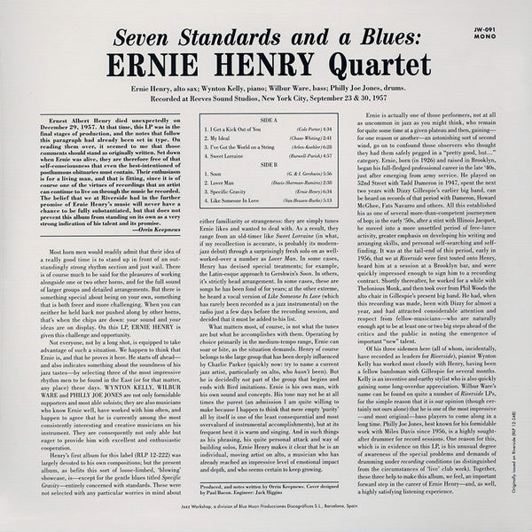 Ernie Henry Quartet - Seven Standards And A Blues LP (Mono, 180g, Remastered, Limited Edition, Jazz Workshop)
