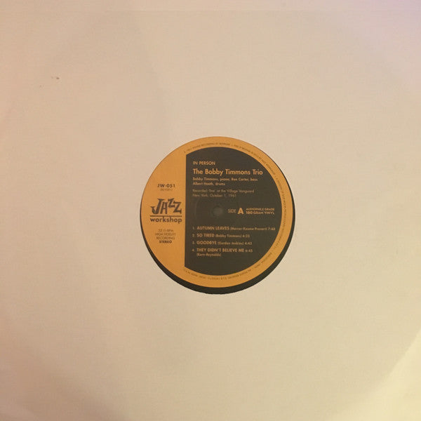 The Bobby Timmons Trio - In Person LP (180g, Limited Edition, Stereo, Audiophile, Jazz Workshop)