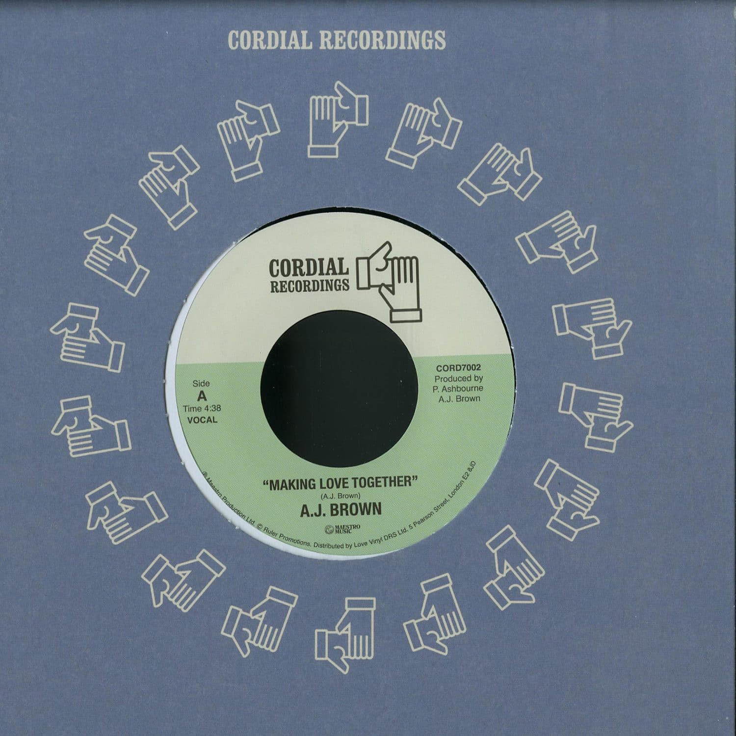 A.J. Brown - Making Love Together 7" (UK Pressing, Cordial Recordings)
