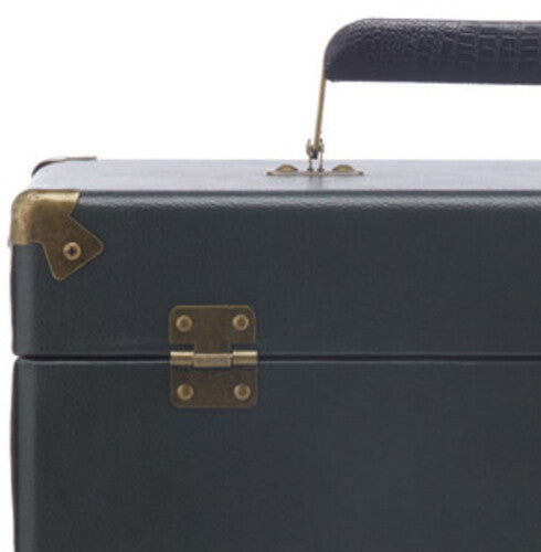 GPO Retro SWB18GB 12 " Vinyl Record Case 35 Count Capacity Removable Lid - Rustic Green with Black Interior