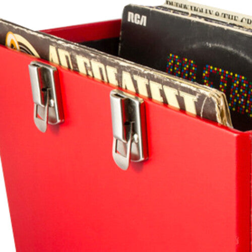 GPO Retro SWB18RED 12" Vinyl Record Case 35 Count Capacity with Removable Lid - Red