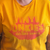 Vinyl Junkies Yellow Logo T-shirt: LARGE (Limited Edition)