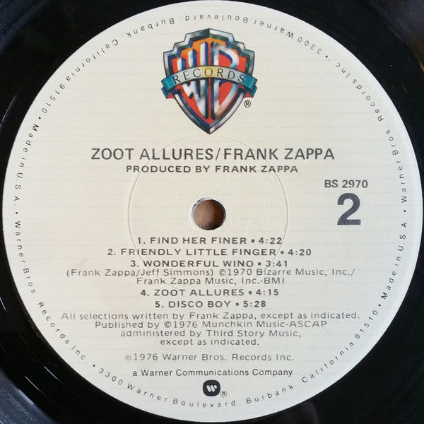 Frank Zappa : Zoot Allures (LP, Album, RE, Jac)