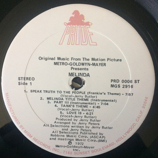 Jerry Butler And Jerry Peters : Melinda (Original Music From The Motion Picture) (LP, Album)