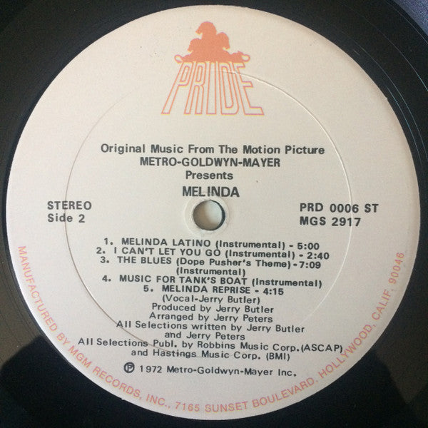Jerry Butler And Jerry Peters : Melinda (Original Music From The Motion Picture) (LP, Album)