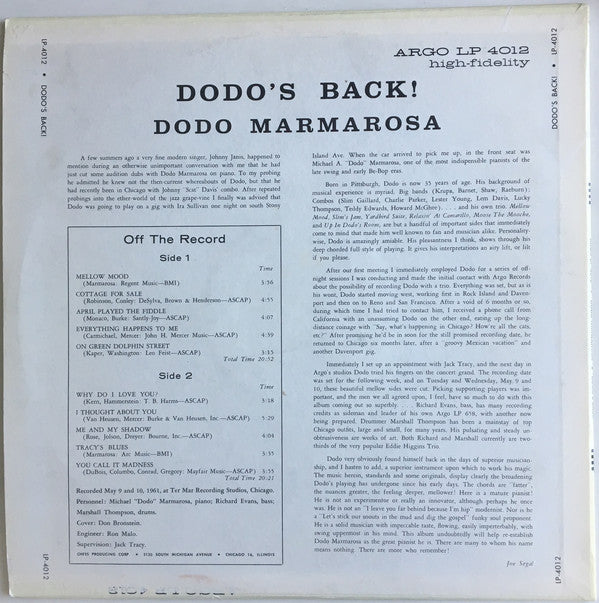 Dodo Marmarosa : Dodo's Back (LP, Album)