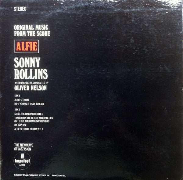Sonny Rollins With Orchestra Conducted By Oliver Nelson : Original Music From The Score "Alfie" (LP, Album, Gat)