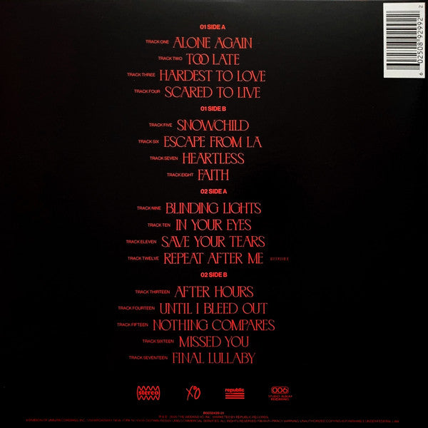 The Weeknd : After Hours (2xLP, Album, Dlx, Ltd, Cle)