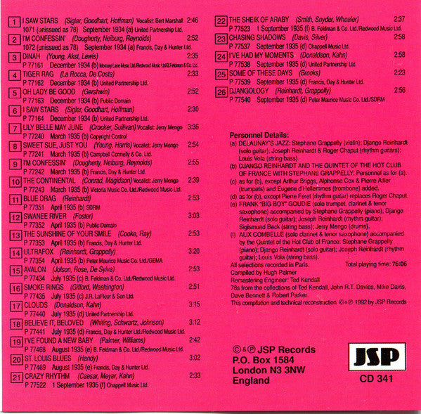 Django Reinhardt : The Classic Early Recordings In Chronological Order (5xCD, Comp, Mono, RM + Box)