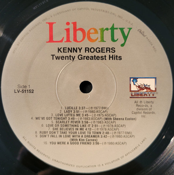 Kenny Rogers : Twenty Greatest Hits (LP, Album, Comp, SP )