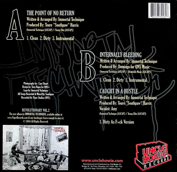 Immortal Technique : The Point Of No Return / Internally Bleeding / Caught In A Hustle (12")