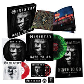 the album cover for Ministry - Hate To Go - Take Out Or Delivery [Deluxe Box - Black/Green Splatter]