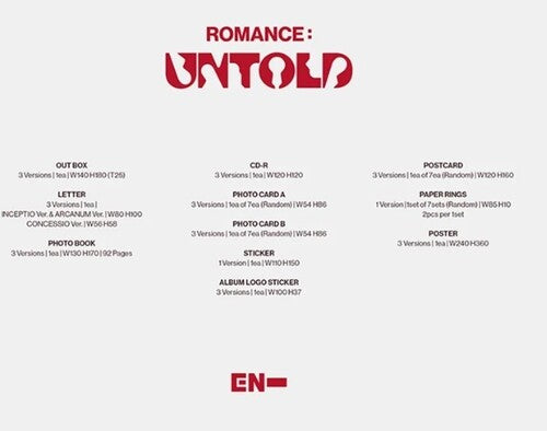 ENHYPEN - Romance : Untold [Arcanum Ver.] CD (Photo Book, Photo / Photo Card, Sticker, Poster, Postcard)