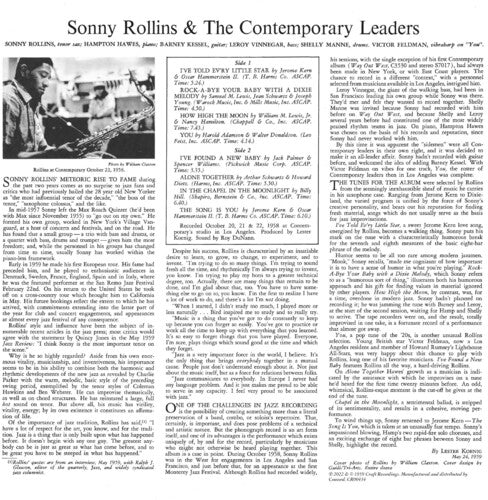 Sonny Rollins - Sonny Rollins and the Contemporary Leaders (Contemporary Records Acoustic Sounds Series) LP (180 Gram Vinyl)