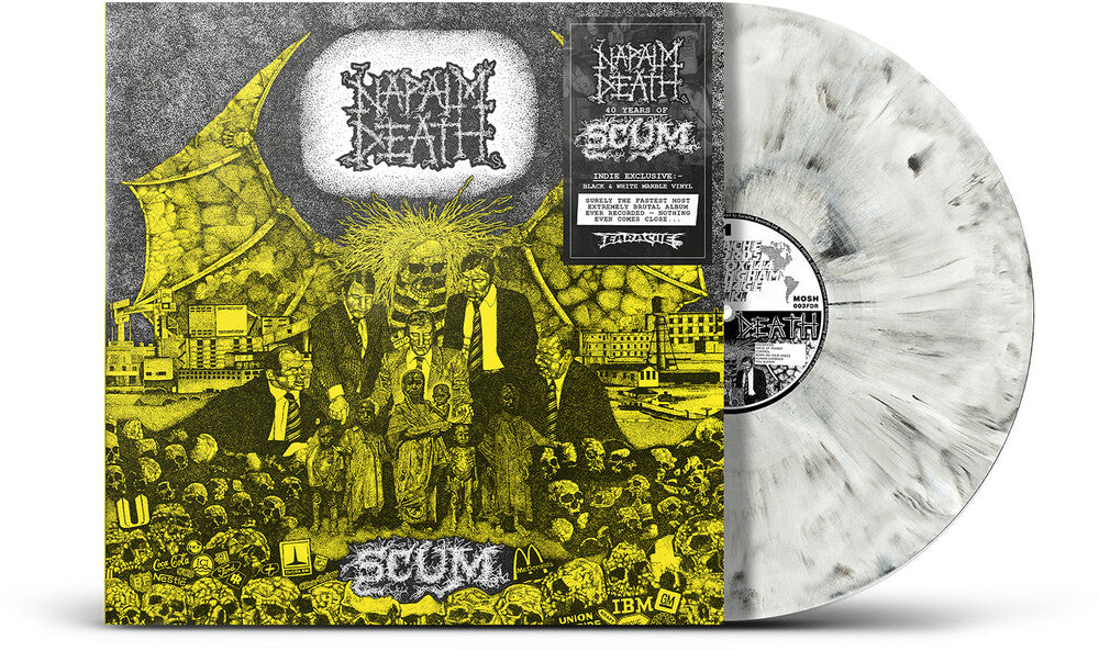 the album cover for Napalm Death - Scum - 40th Anniversary [Indie Exclusive Black and White Marble]