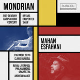 the album cover for Mahan Esfahani - Mondrian - 21st-Century Harpsichord Concerti
