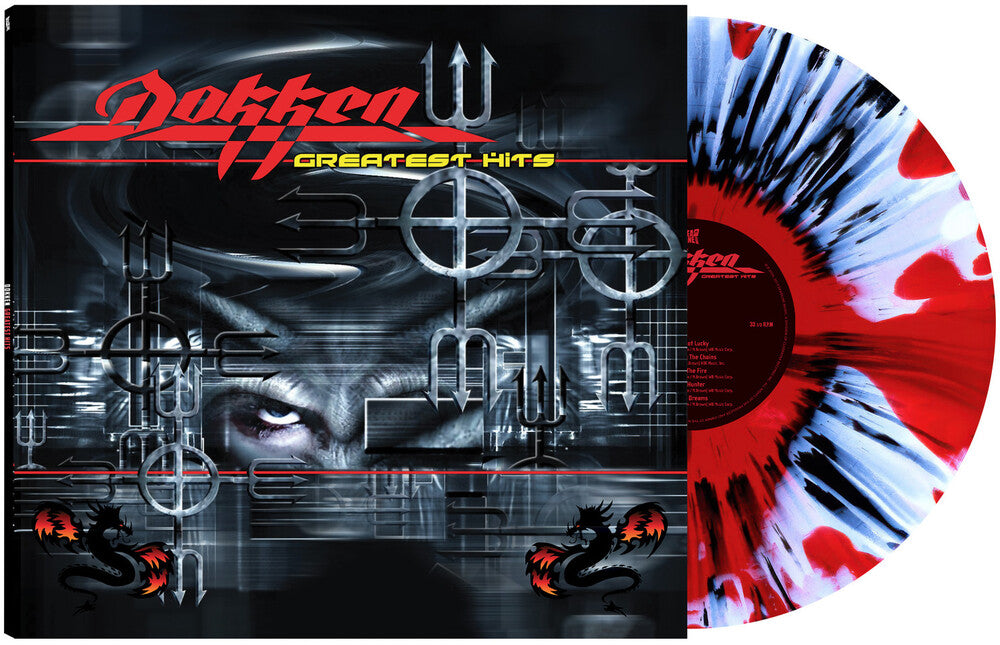 the album cover for Dokken - Greatest Hits - [Black Clear Red White Haze Splatter]