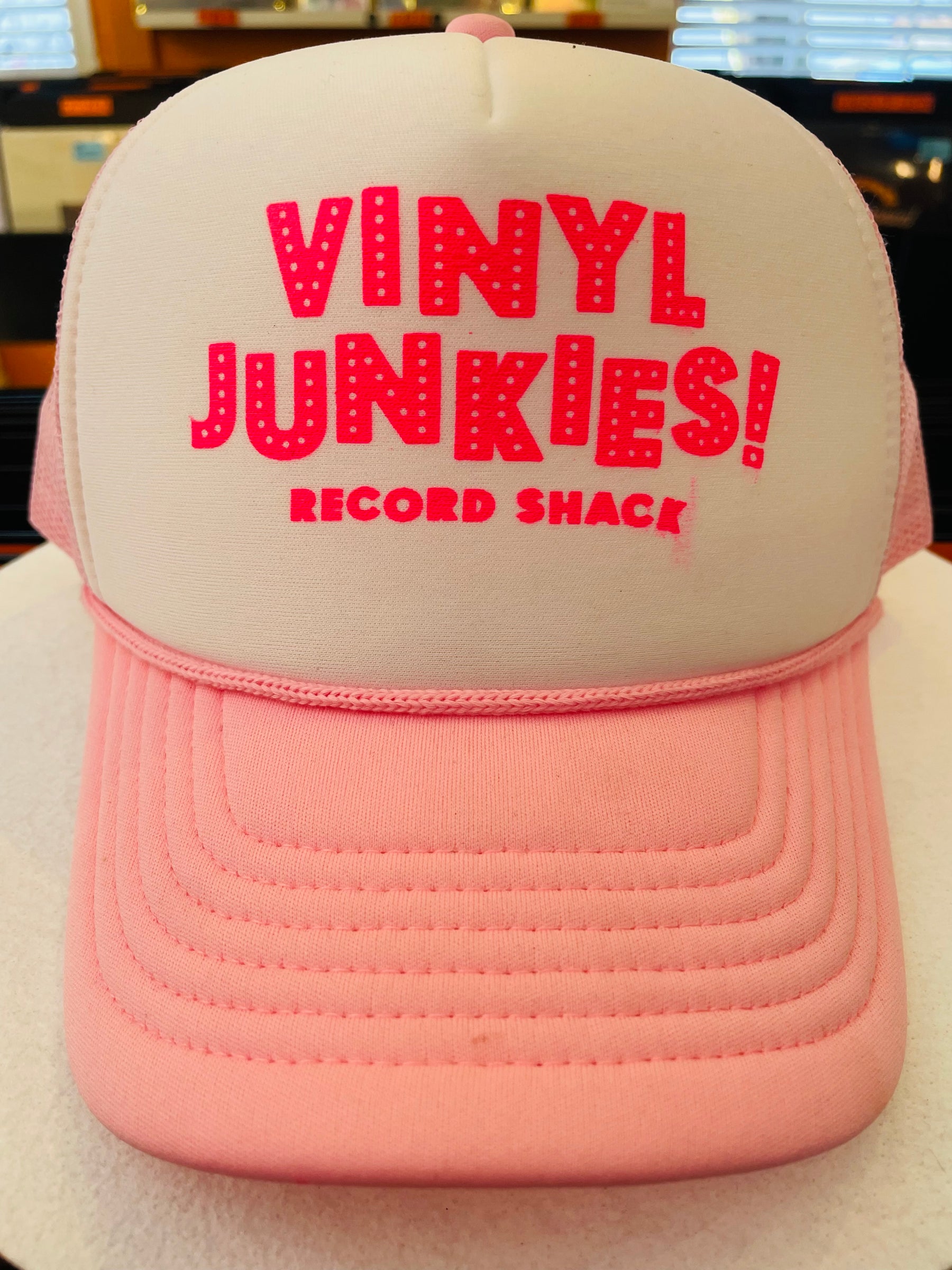 Vinyl Junkies Trucker Hat - VJ Logo Pink & White