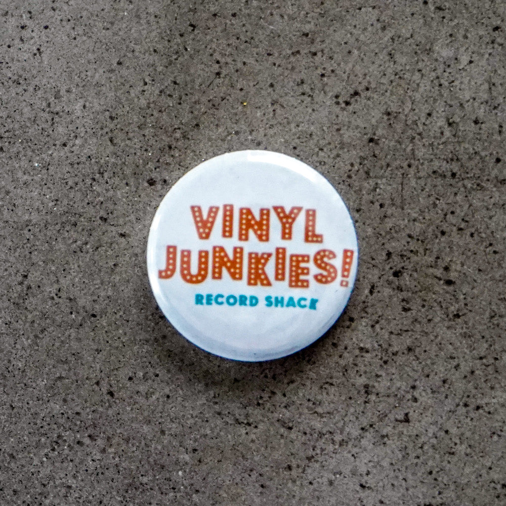 Vinyl Junkies 1" Button - White with Orange Logo