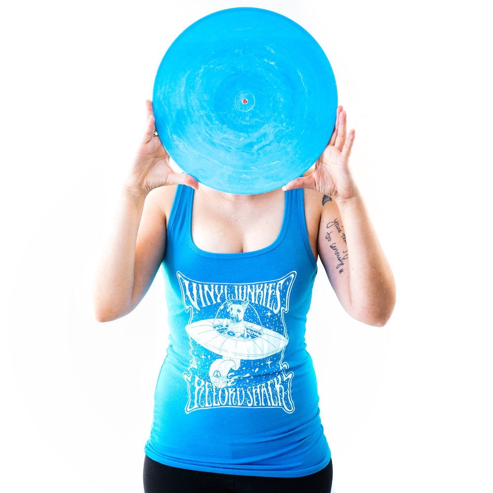 Vinyl Junkies Womens Blue Tank Top - Large