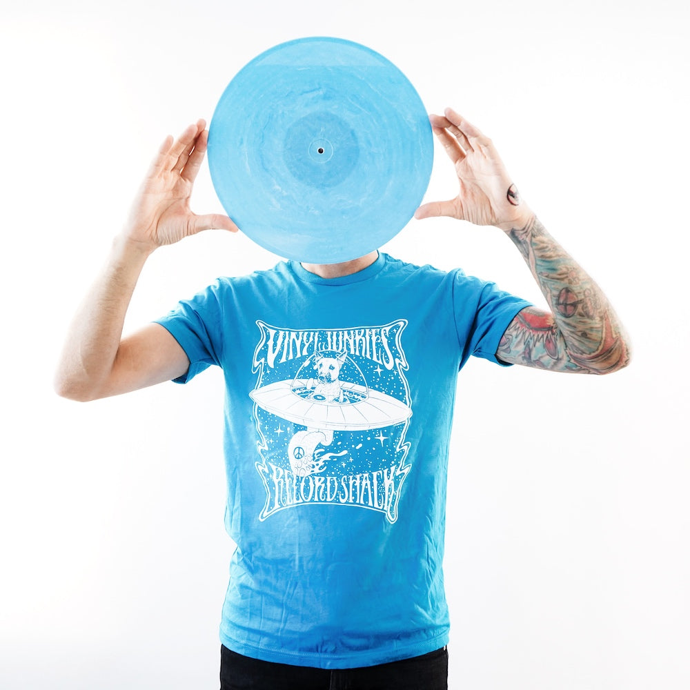Vinyl Junkies Mens Blue Buddy In Space T-shirt - Large