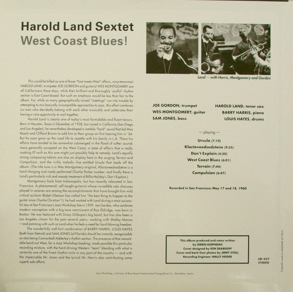 Harold Land - West Coast Blues! LP (180g, Audiophile, Limited Edition, Remastered, Jazz Workshop)