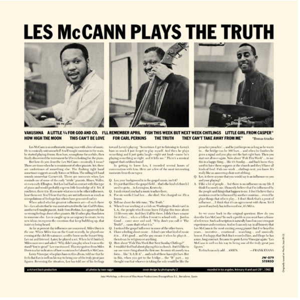 Les McCann Ltd. - Less McCann Ltd. Plays The Truth LP (180g, Audiophile, Remastered, Jazz Workshop)