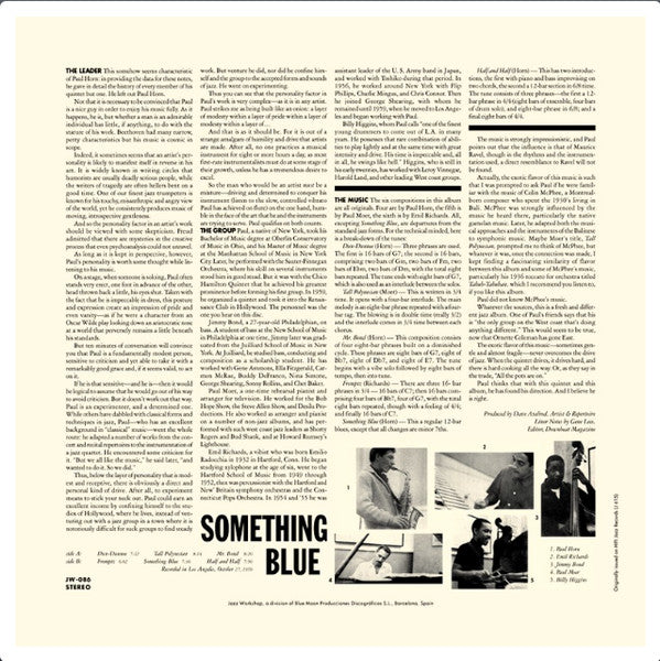 The Paul Horn Quintet - Something Blue LP (180g, Remastered, Limited Edition, Stereo, Jazz Workshop)