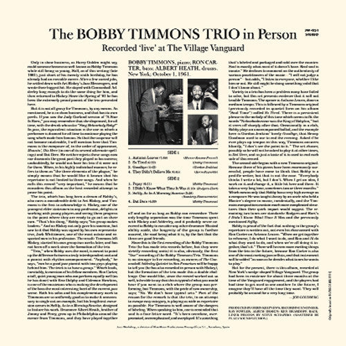 The Bobby Timmons Trio - In Person LP (180g, Limited Edition, Stereo, Audiophile, Jazz Workshop)