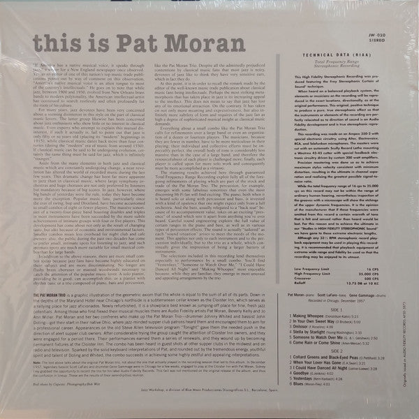 Pat Moran - This Is Pat Moran LP (180g, Remastered, Limited Edition of 500, Jazz Workshop)