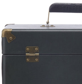 GPO Retro SWB18GB 12 " Vinyl Record Case 35 Count Capacity Removable Lid - Rustic Green with Black Interior